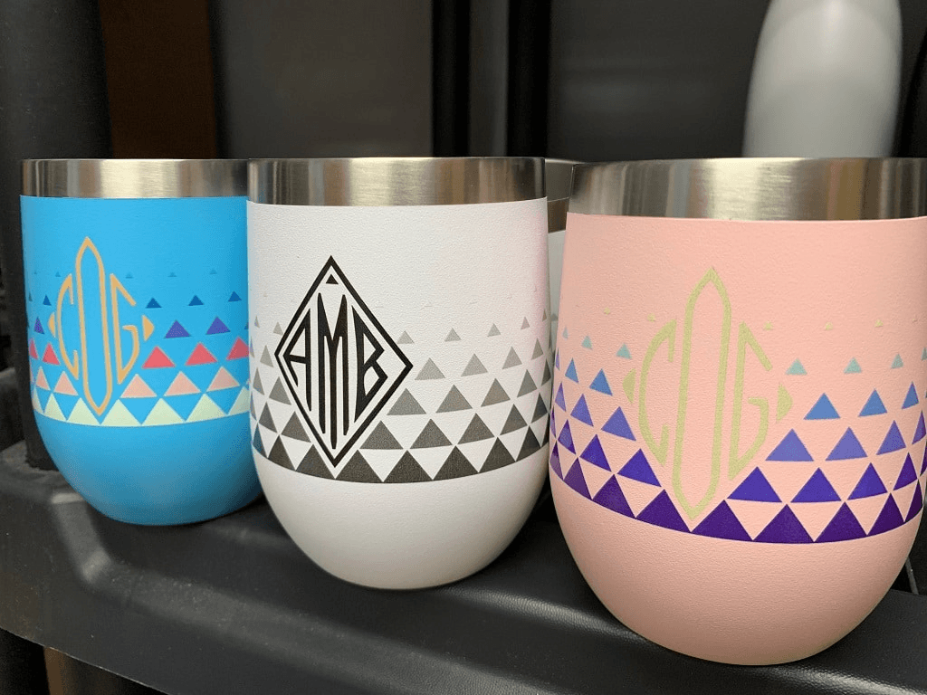 Custom color printed stemless wine tumblers